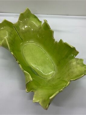 Vintage Johannes Brahm California Art Pottery Green Leaf Bowl 1950s Ceramics